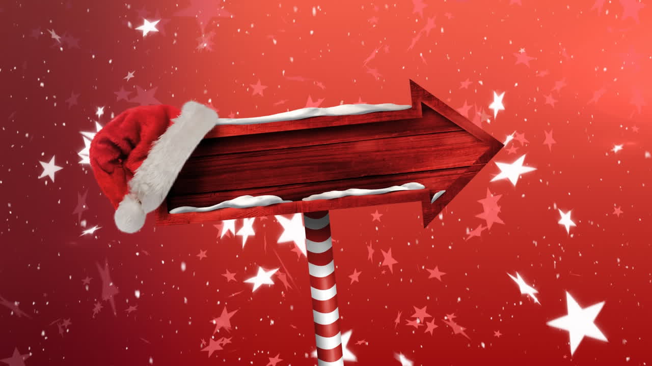 nieve cayendo y cartel de madera