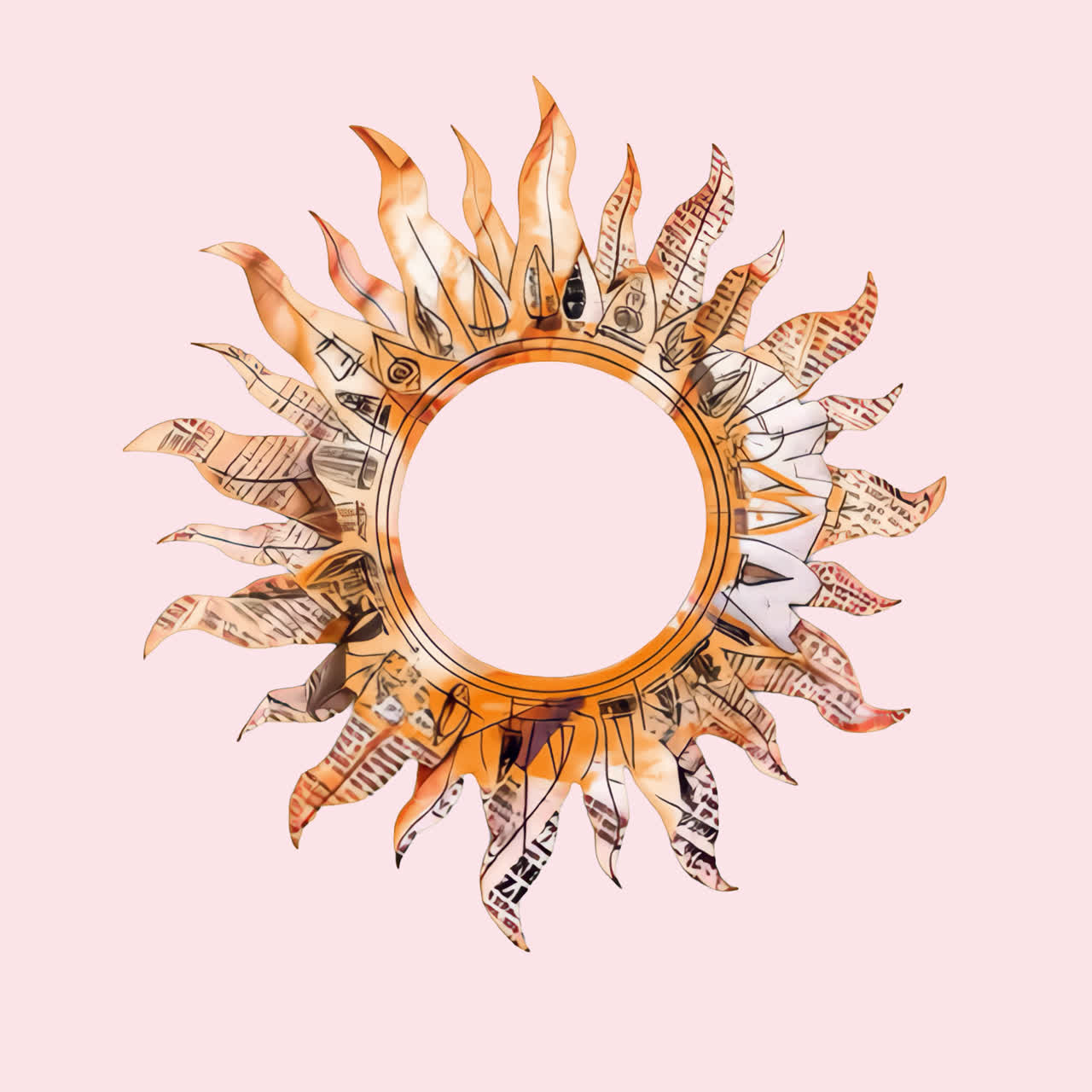 Ripped paper sun frame animation isolated asset, transparent 4K video, alpha channel, ProRes 4444