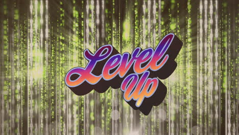 animation of level up over green background with lights