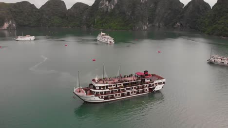 closing in shot of cruise ships anchored in halong bay vietnam