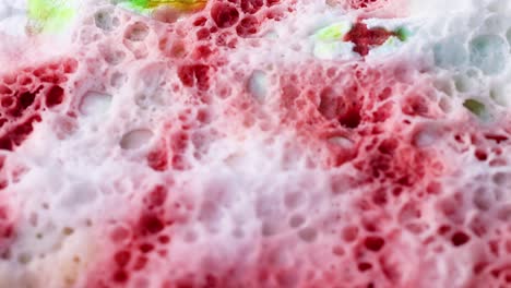 close-up view of a colorful, textured frozen dessert