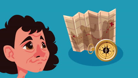 christopher columbus with paper map animation