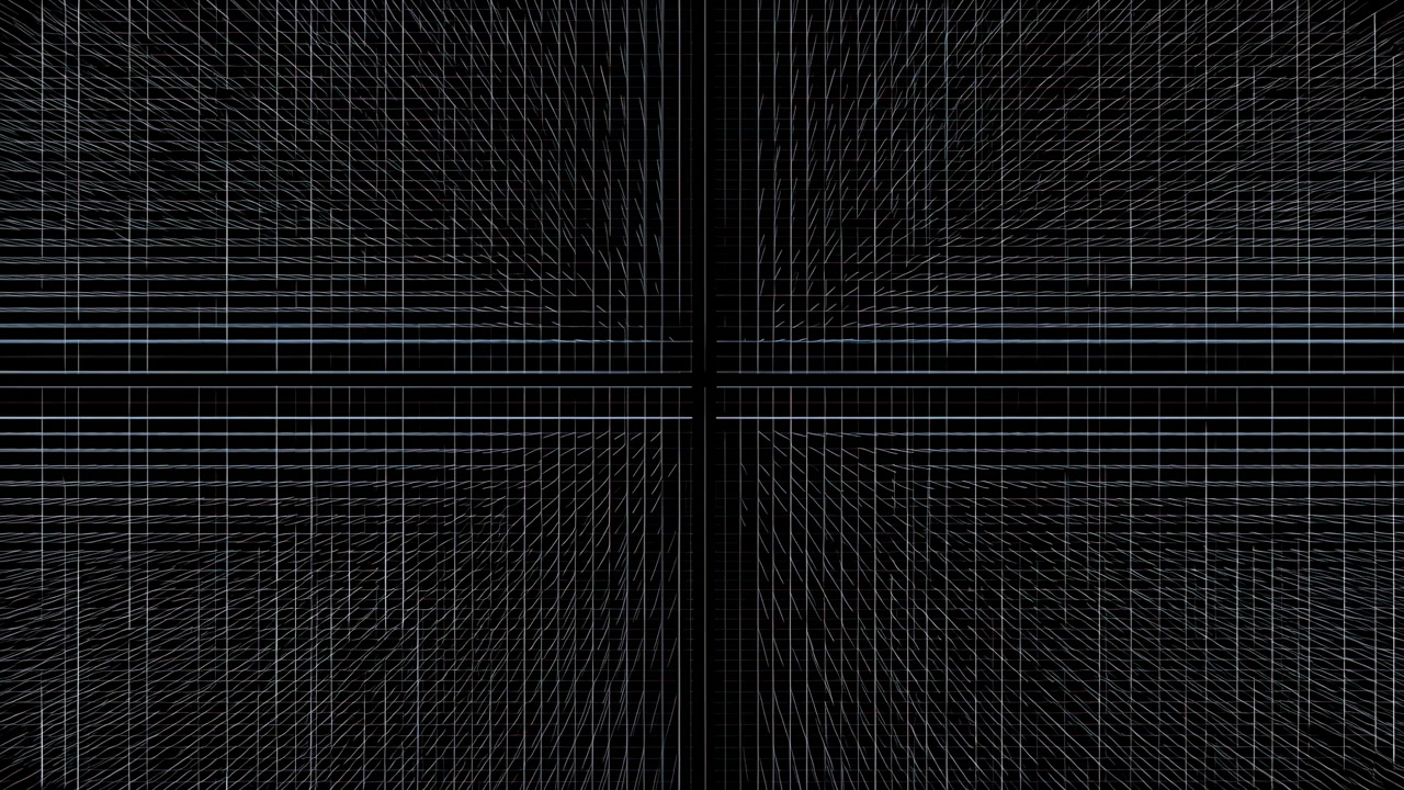 Black Grid Lines Converging Over Dark Background With Precise Linear Geometry And Moving Crosshatch Pattern,
