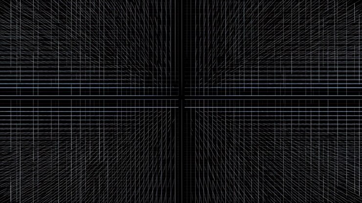 Black Grid Lines Converging Over Dark Background With Precise Linear Geometry And Moving Crosshatch Pattern,