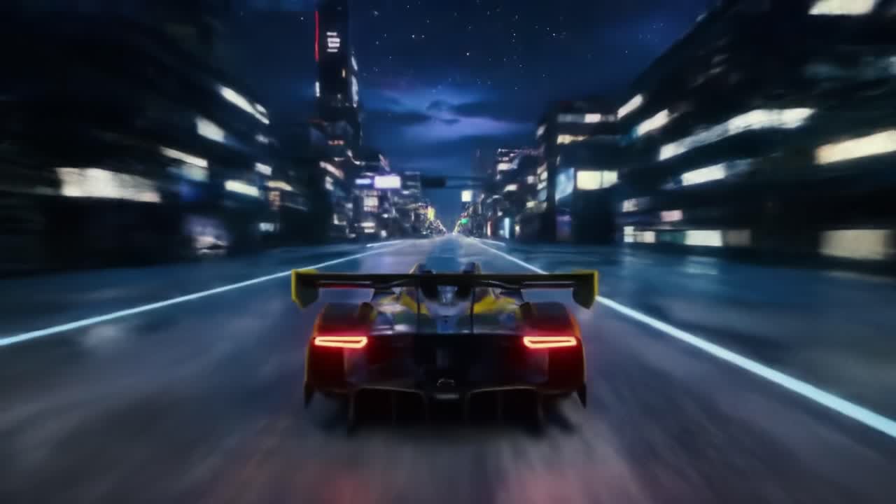 A High-Speed Night Race Through Futuristic City Streets: Experience the Thrill of Driving a Cutting-Edge Performance Vehicle in a Neon-Lit Urban Environment