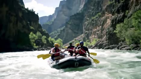 exciting whitewater rafting adventure in a stunning gorge with friends experiencing thrills and natural beauty on a sunny day