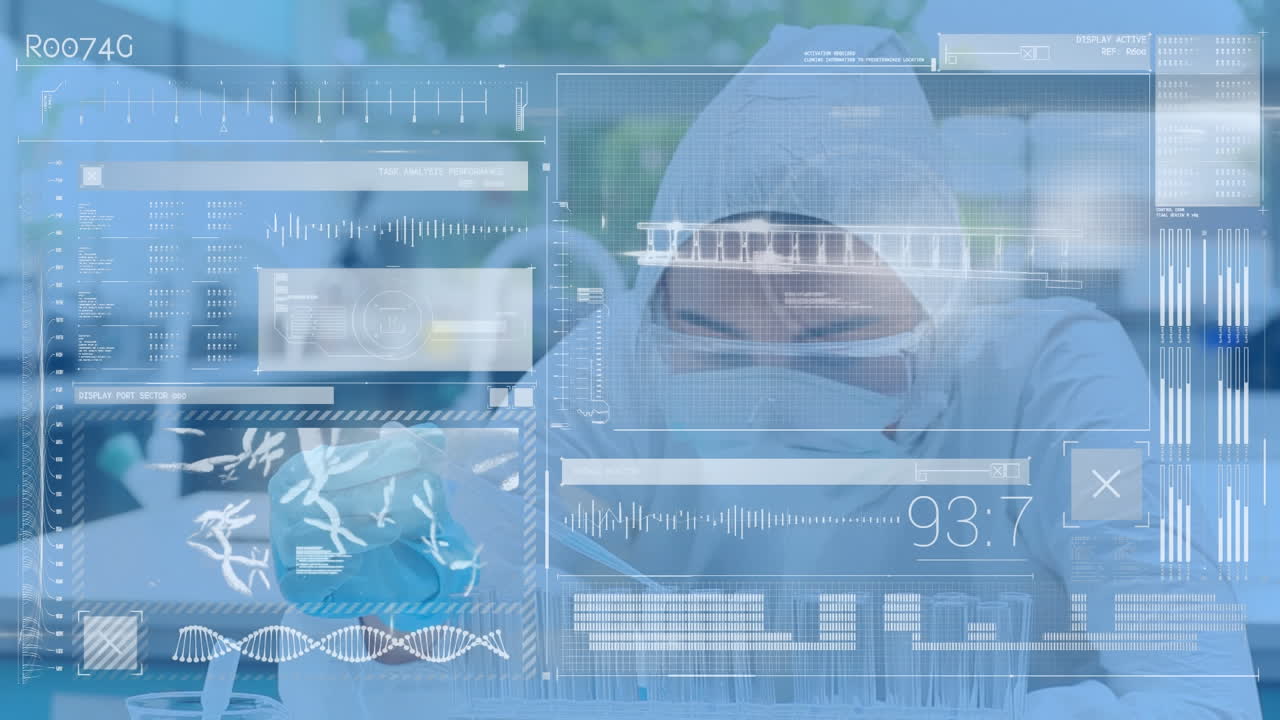 animación de científicos que estudian los productos químicos