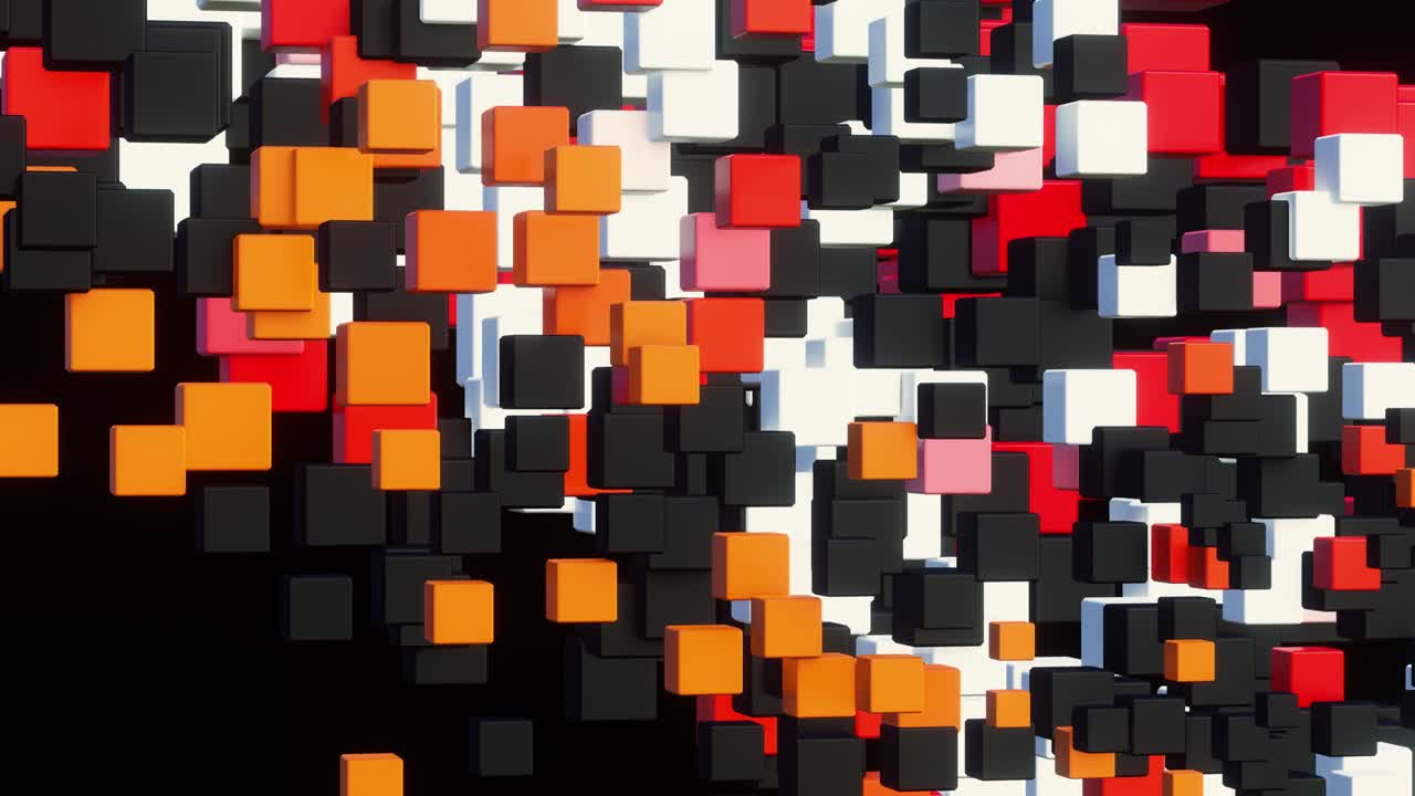mueve los cubos en el espacio, rojo, naranja, blanco, color negro. animación de bucle vj para sus hermosos videos. ¡te deseo creatividad exitosa!