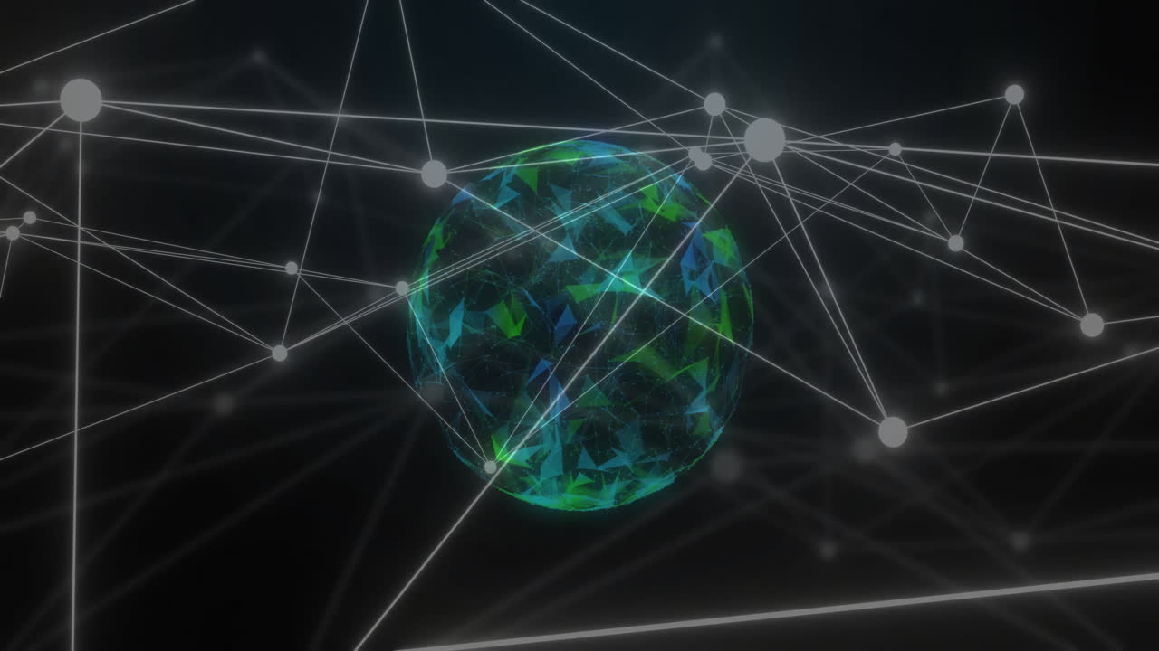검은색 배경에 전 세계 연결 네트워크의 애니메이션