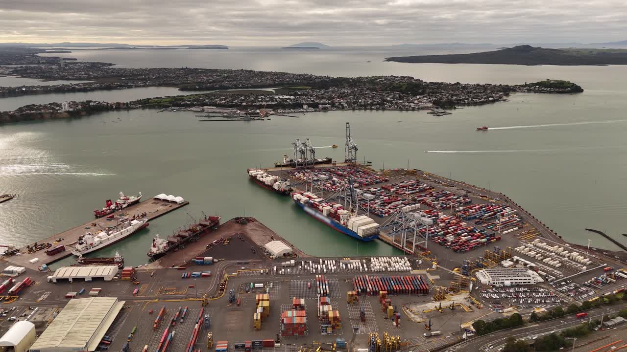 Panoramic aerial view of Auckland port area , New Zealand