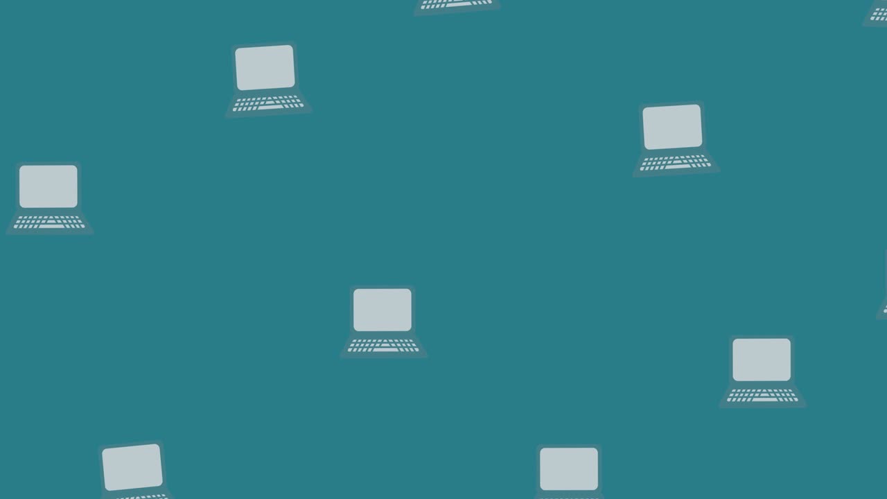animación de computadoras portátiles grises repetidas que se mueven sobre un fondo azul medio