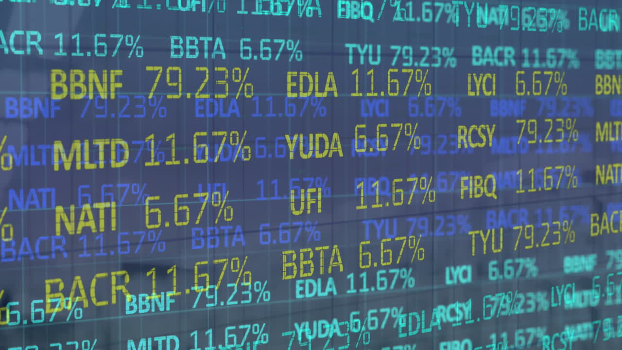 Animation of stock market data processing against blue background