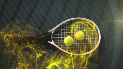 animation of glowing yellow particles over tennis balls on racket