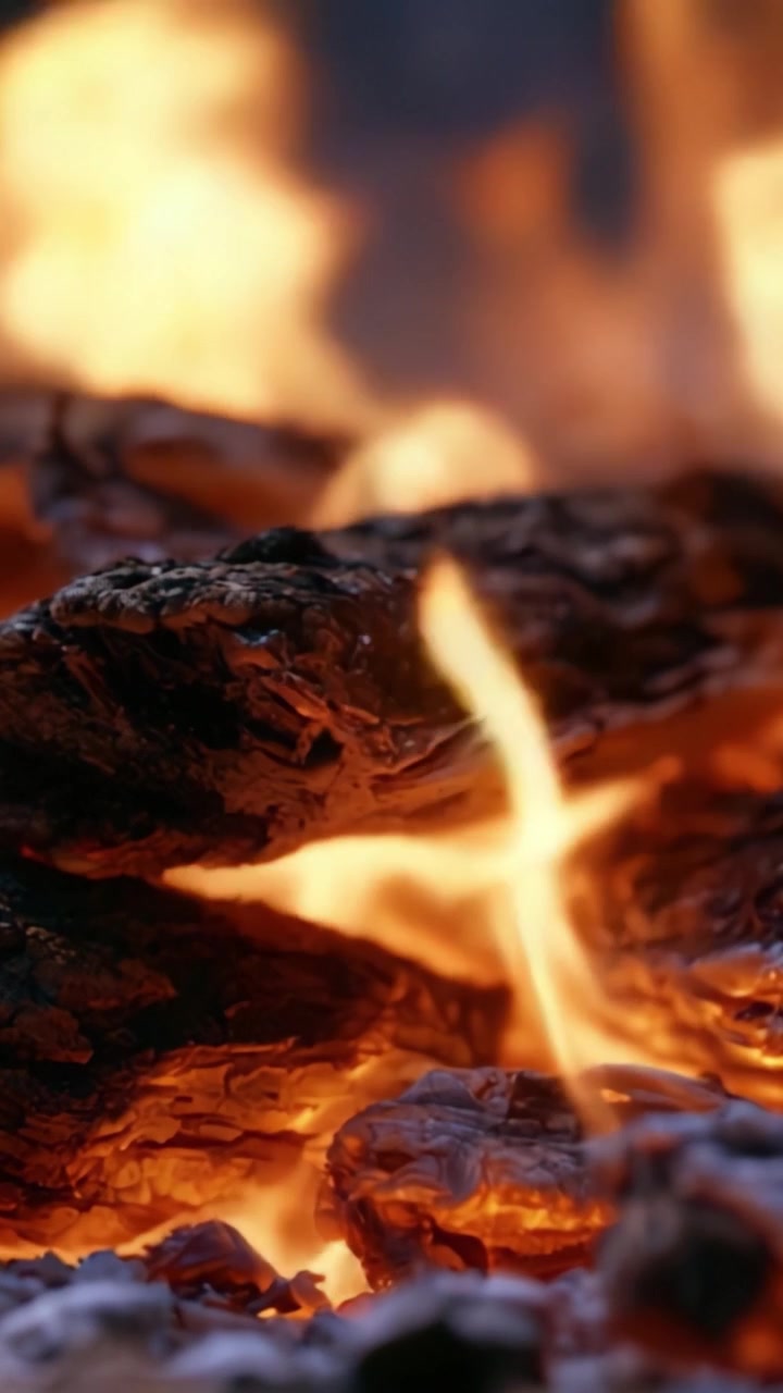 Uno sguardo al calore intenso e alle fiamme vivaci della legna che brucia, mostrando la potenza e la bellezza della natura in un affascinante spettacolo di fuoco e fumo.