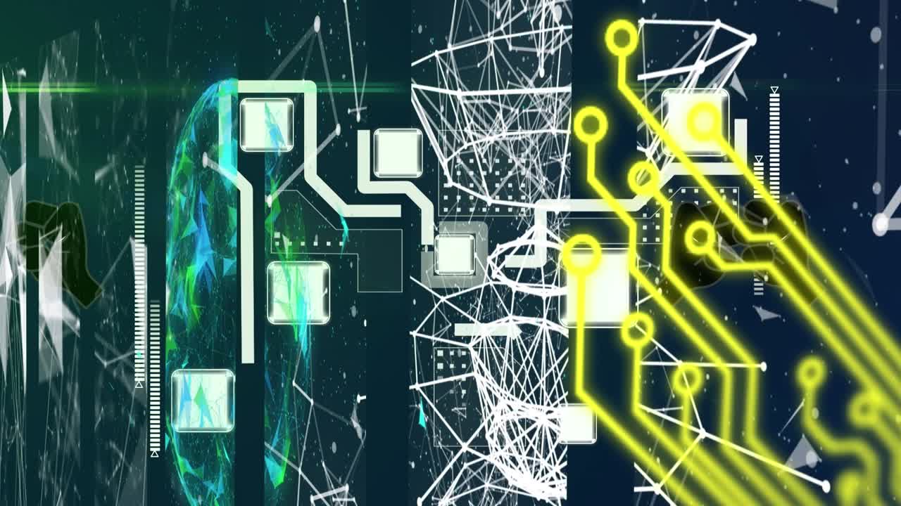 Animation of hud elements with geometric shapes, network connection on digital interface