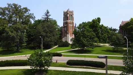 aerial smooth jib downward at beaumont tower