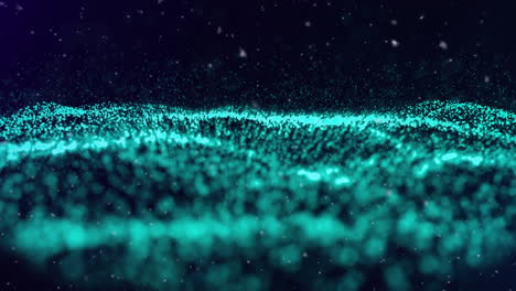 animation of white snowflakes falling over undulating landscape of contoured blue particles