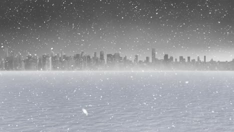 snow falling and cityscape