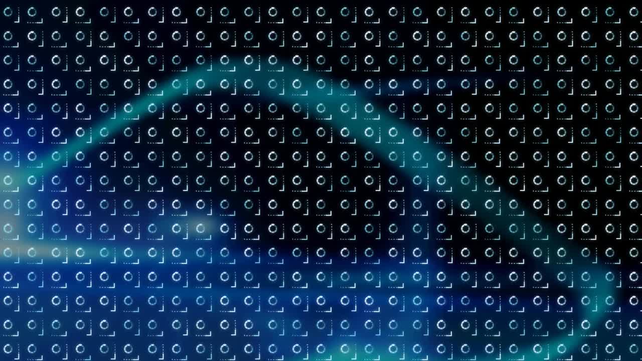 Animation of rows of spinning circles over digital screens
