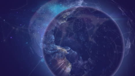animation of rotating earth with glowing network connections in space