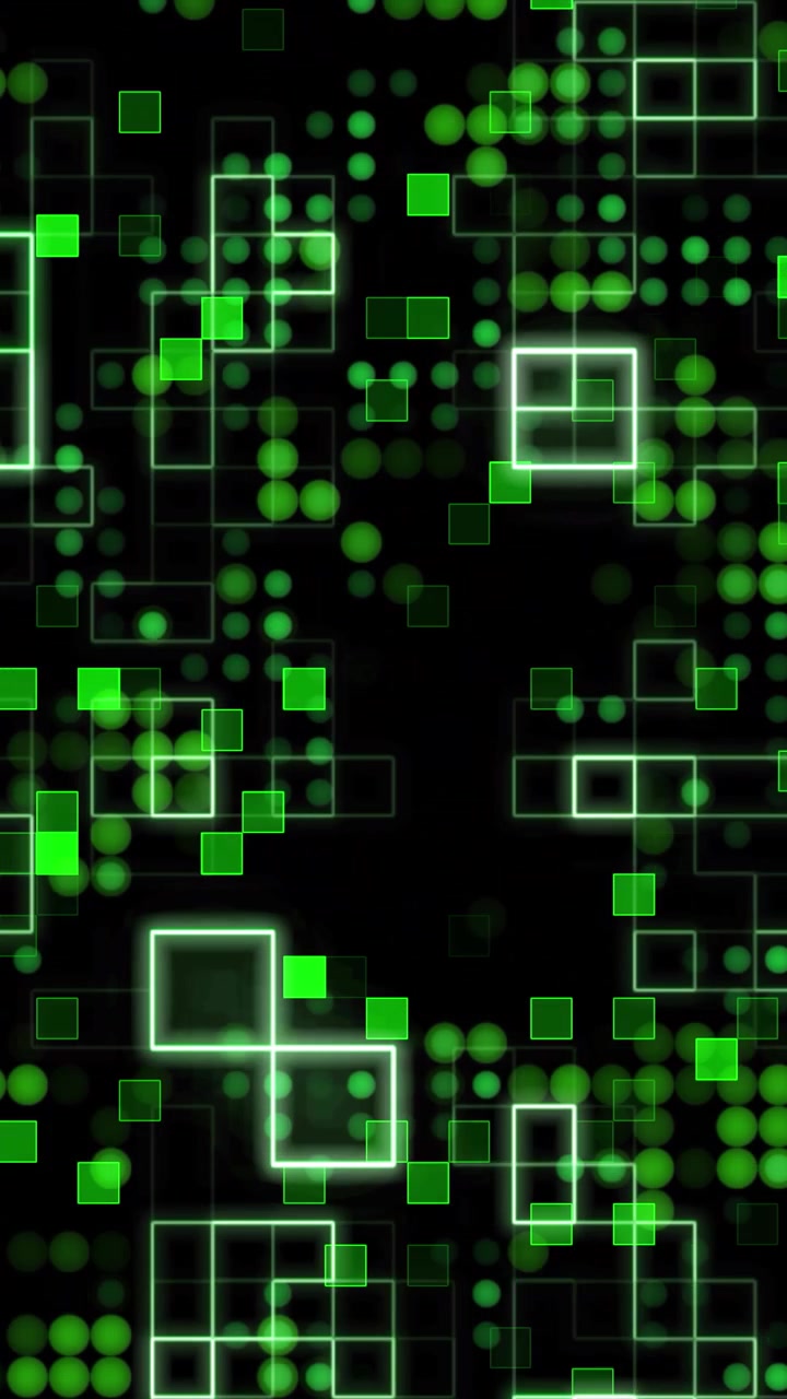 Abstract Digital Background with Glowing Green Squares and Circles