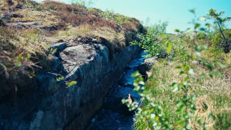 Arroyo-Salvaje-Que-Fluye-Sobre-Las-Rocas-En-Verano