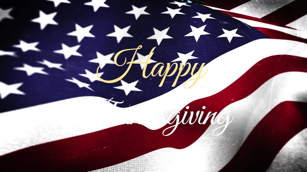 Waving American flag with Happy Thanksgiving animation in elegant script