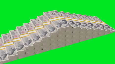 many wads of money  оn chromakey background. 1000 japanese yen banknotes. stacks of money.