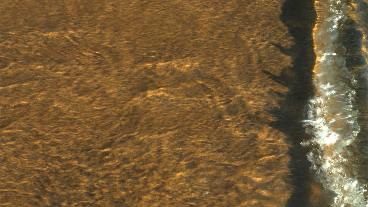 휴가 중 여름날 바다에서 조용한 파도 동안 모래의 손잡이 클로즈업  ⁇