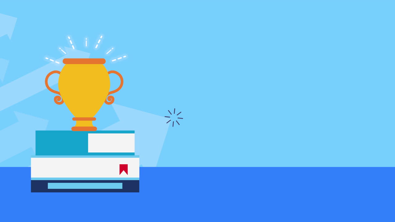 books with trophy cup award animation