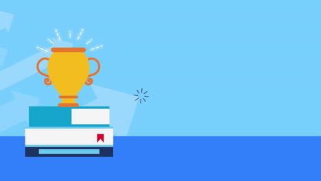 books with trophy cup award animation