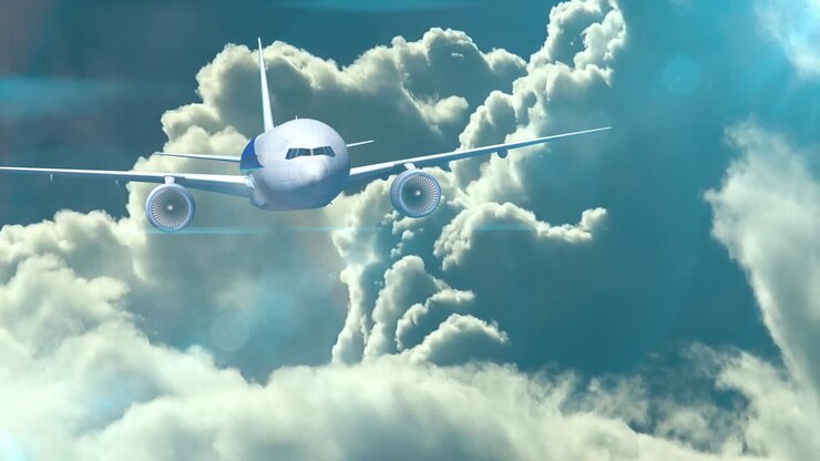 vliegtuigreis vliegend in de wolkenhemel animatie