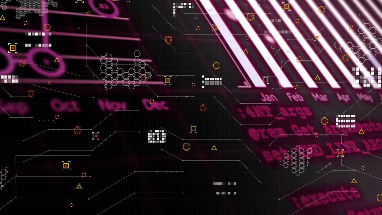Animation of data processing over dark background