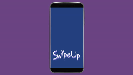 Animation-of-words-Swipe-Up-flickering-on-screen-of-a-smartphone-on-purple-background