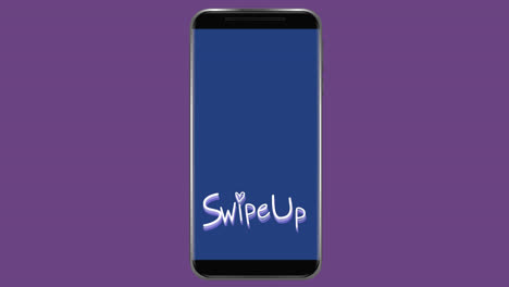 animation of words swipe up flickering on screen of a smartphone on purple background