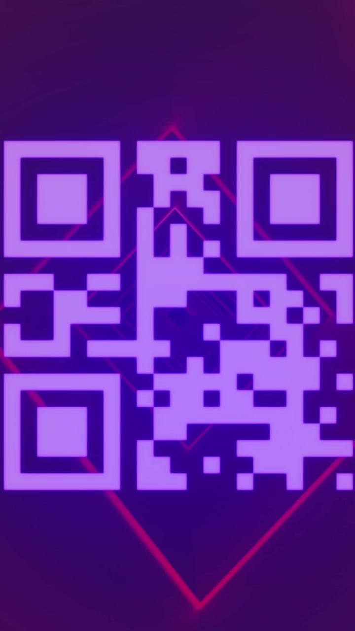 Animation of qr code, data processing over neon lines
