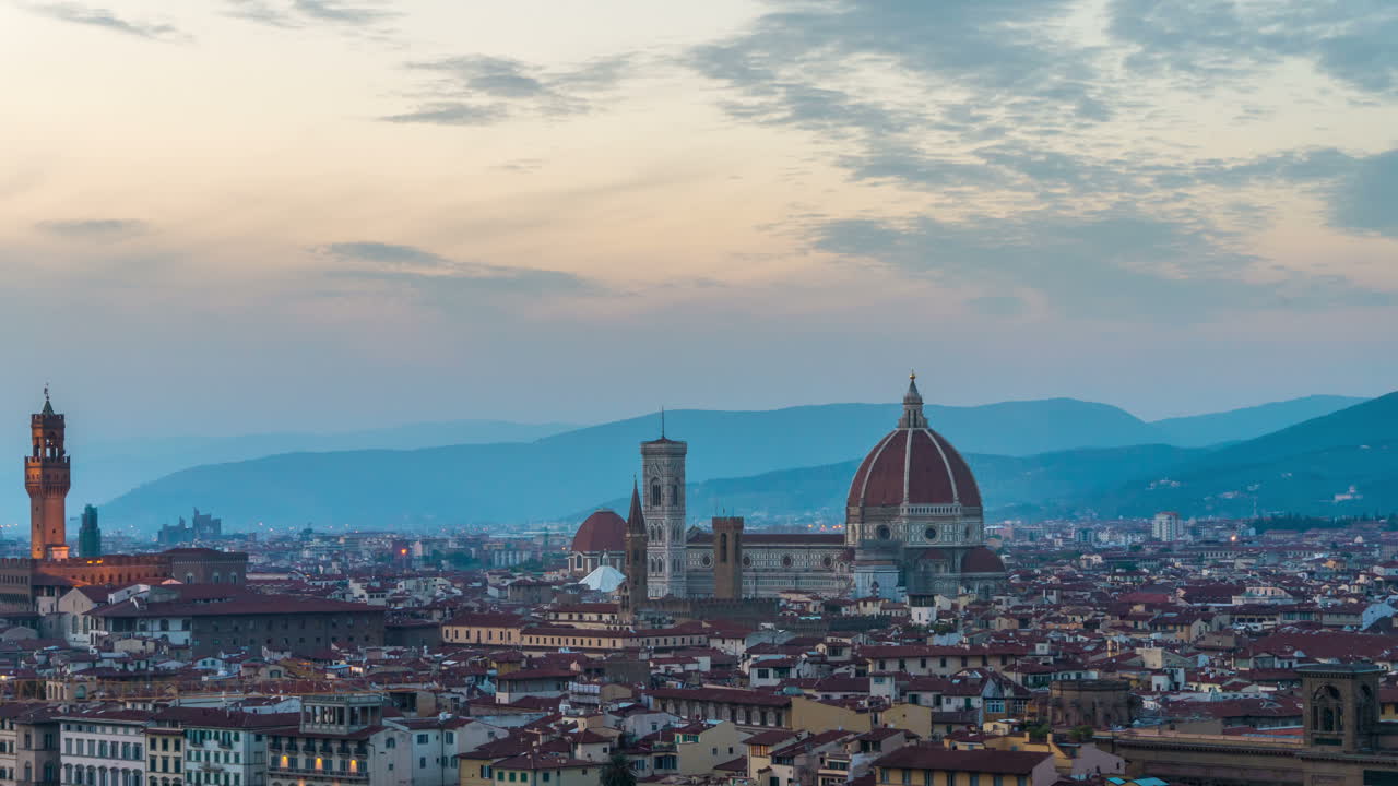 Time lapse del tramonto dello skyline di Firenze, Italia