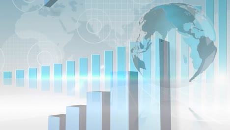 animation of financial statistics over globe on white background