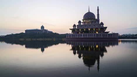 4k sunrise at putra mosque, putrajaya.