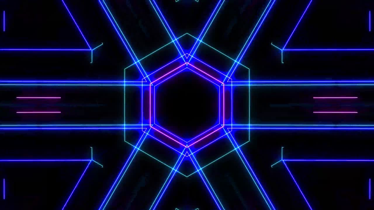 stile astratto degli anni '80 sci-fi frame al neon chiaro su sfondo nero. spettacolo laser animazione in loop. video 4k