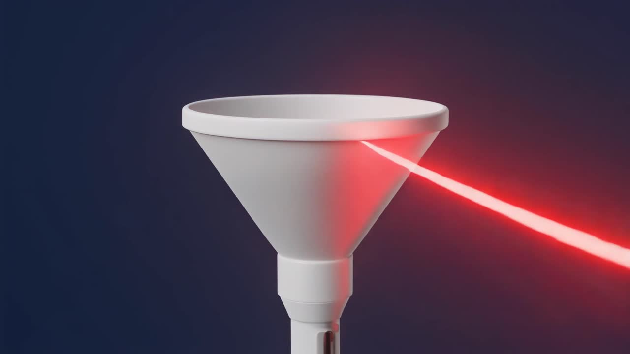 Raggio Laser Rosso che si Riflette All'Interno di un Imbuto Bianco