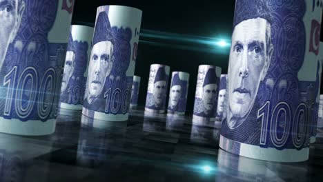 los billetes de la rupia pakistaní giran en un bucle sin costuras.