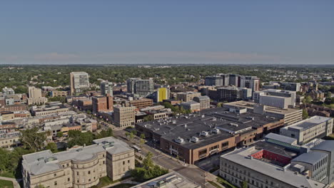 iowa city iowa aerial cinematic pull out over the cityscape - 6k footage - august 2020