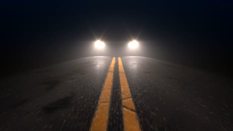 car headlights pursuiting camera on a night road, seamless looped animation