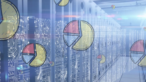 Animation-Von-Diagrammsymbolen-über-Dem-Serverraum