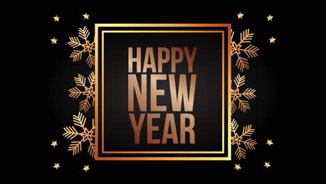 happy new year golden lettering with snowflakes