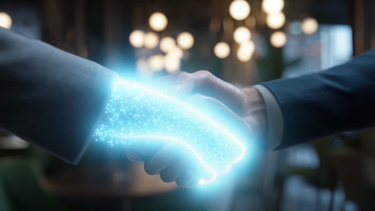 A Symbolic Handshake Between Two Business Professionals, Representing Collaboration, Trust, and the Power of Connection in a Modern Workplace Environment