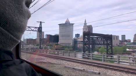 a public train ride into the downtown area of cleveland, ohio