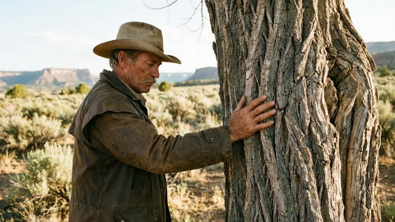Vaquero apoyado en un árbol