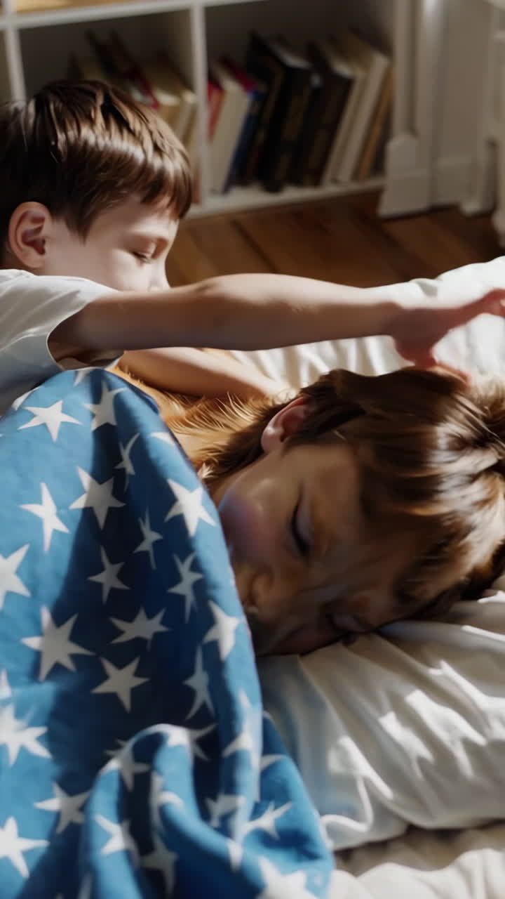 Children in Bed with Star Blanket